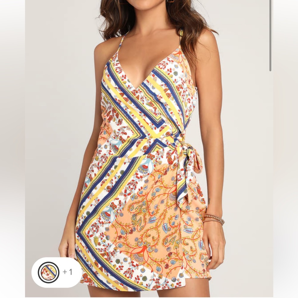 Lulus every angle white multi print sleeveless wrap mini dress size small